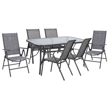 DINING SET 7PCS HM10557.01-GREY COLOR-4 ARMCHAIRS & 2 FOLDING CHAIRS