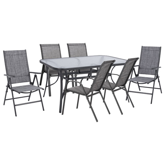 DINING SET 7PCS HM10557.01-GREY COLOR-4 ARMCHAIRS & 2 FOLDING CHAIRS