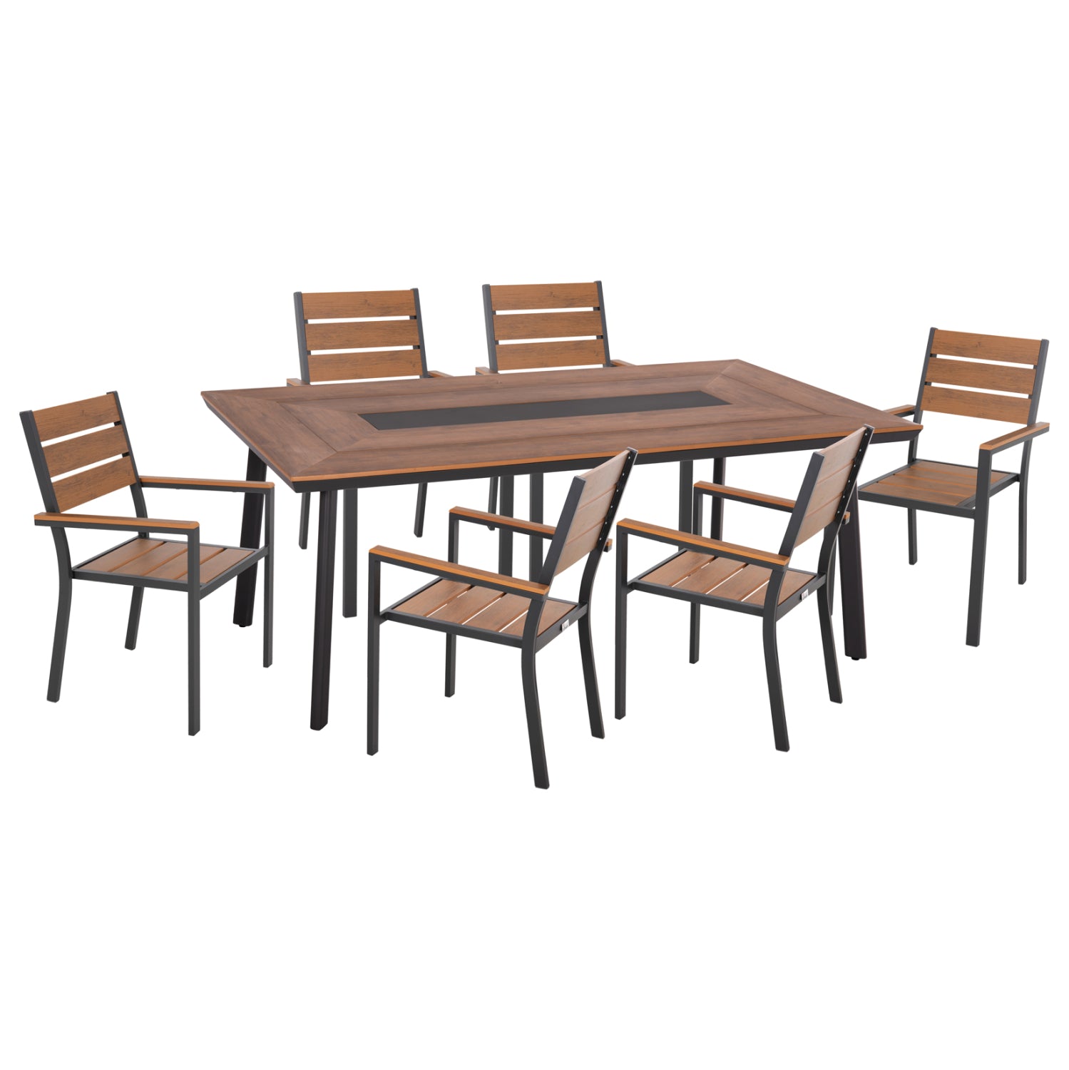 OUTDOOR DINING SET 7PCS SAGA HM10814 ALUMINUM IN GREY--POLYWOOD