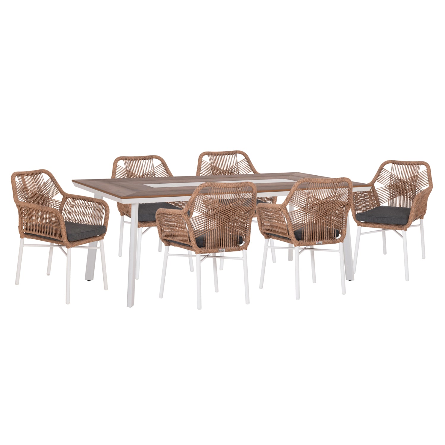 OUTDOOR DINING SET 7PCS TOPIN HM10825.01 ALUMINUM IN WHITE--POLYWOOD--P.E.RATTAN