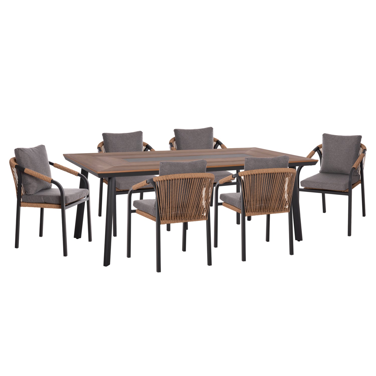 OUTDOOR DINING SET 7PCS MAERLY HM10826.13 ALUMINUM & CUSHIONS IN DARK GREY--POLYWOOD