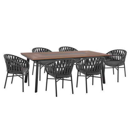 OUTDOOR DINING SET 7PCS TABER HM10829.01 ALUMINUM IN DARK GREY--POLYWOOD--P.E.ROPE