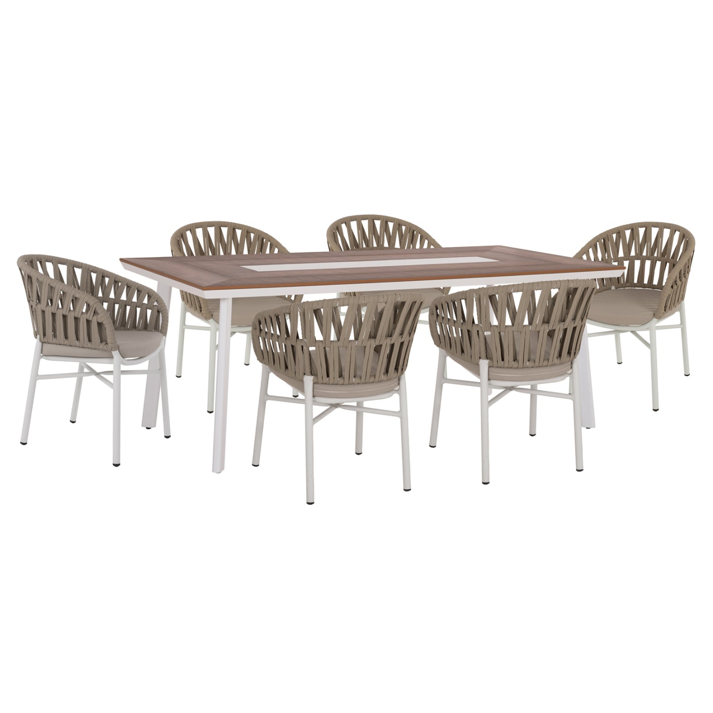 OUTDOOR DINING SET 7PCS TABER HM10829.02 ALUMINUM IN WHITE--POLYWOOD--P.E.ROPE BEIGE