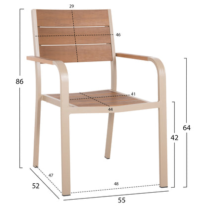 OUTDOOR DINING SET 7PCS SAGA HM10839.01 CHAIRS & TABLE ALUMINUM-POLYWOOD--CHAMPAGNE