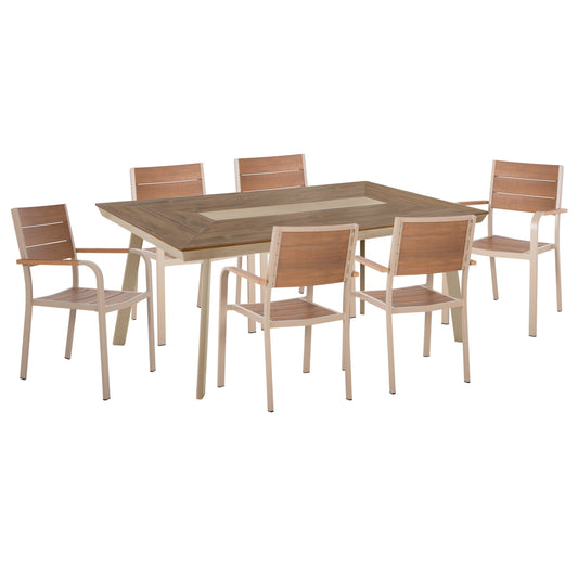 OUTDOOR DINING SET 7PCS SAGA HM10839.01 CHAIRS & TABLE ALUMINUM-POLYWOOD--CHAMPAGNE