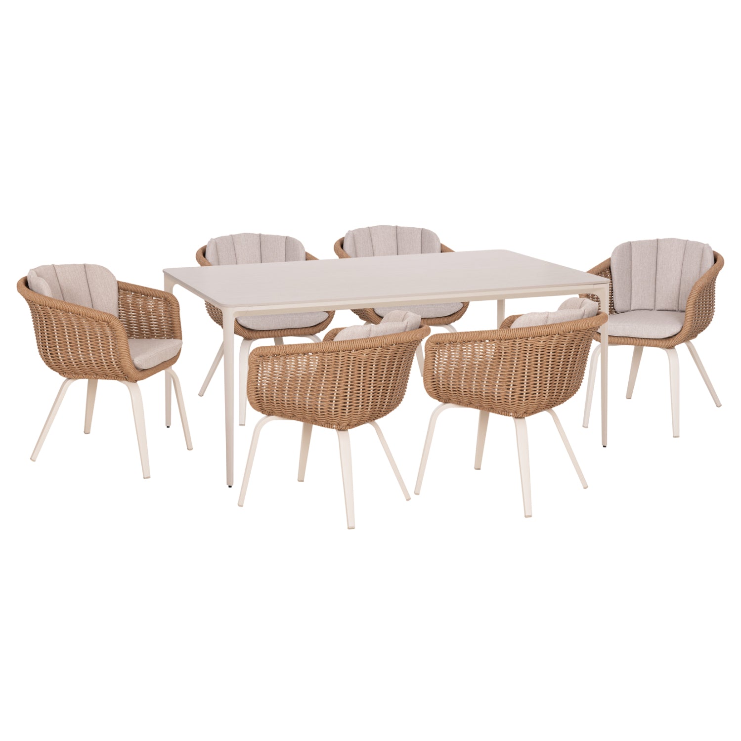 OUTDOOR DINING SET 7PCS VICTUS HM10862.02 BEIGE ALUM. & OLEFIN-WHITE SINTERED STONE--WICKER