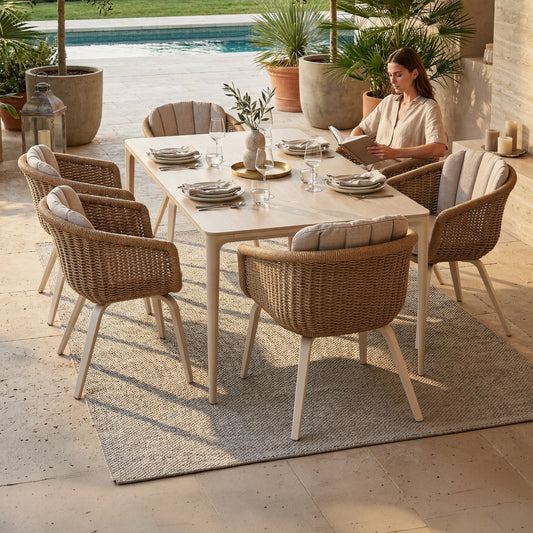 OUTDOOR DINING SET 7PCS VICTUS HM10862.02 BEIGE ALUM. & OLEFIN-WHITE SINTERED STONE--WICKER