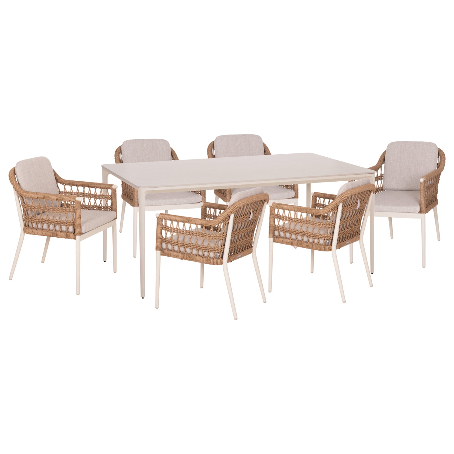 OUTDOOR DINING SET 7PCS STAD HM10863.02 BEIGE ALUM. & OLEFIN-WHITE SINTERED STONE TOP