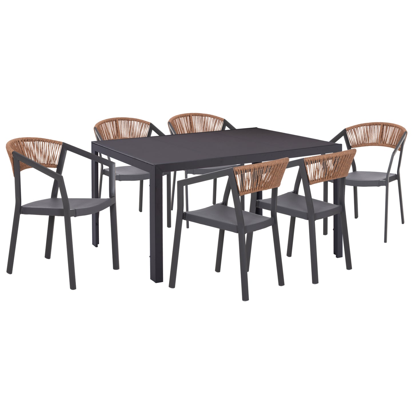 OUTDOOR DINING SET 7PCS MIRI HM10875.01 GREY METAL TABLE--ALUMINUM CHAIRS