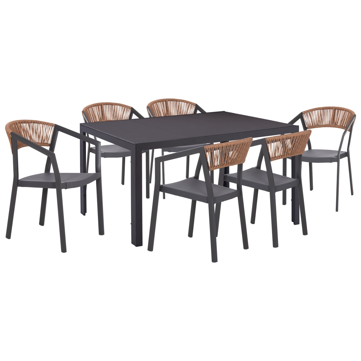 OUTDOOR DINING SET 7PCS MIRI HM10875.01 GREY METAL TABLE--ALUMINUM CHAIRS