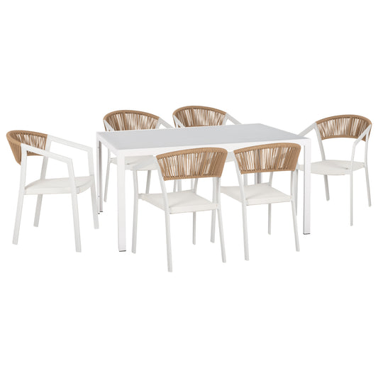 OUTDOOR DINING SET 7PCS MIRI HM10875.03 WHITE METAL TABLE--ALUMINUM CHAIRS