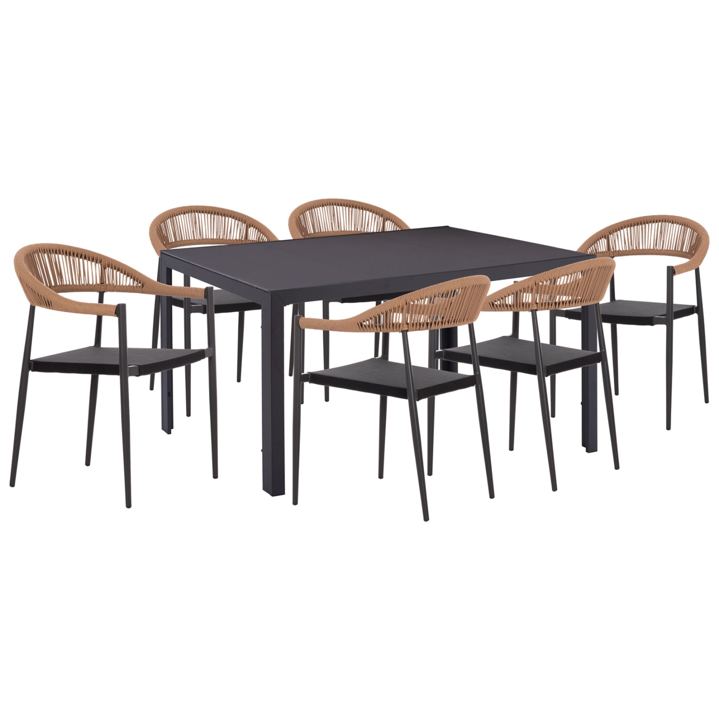 OUTDOOR DINING SET 7PCS BERG HM10876.01 GREY METAL TABLE--ALUMINUM CHAIRS