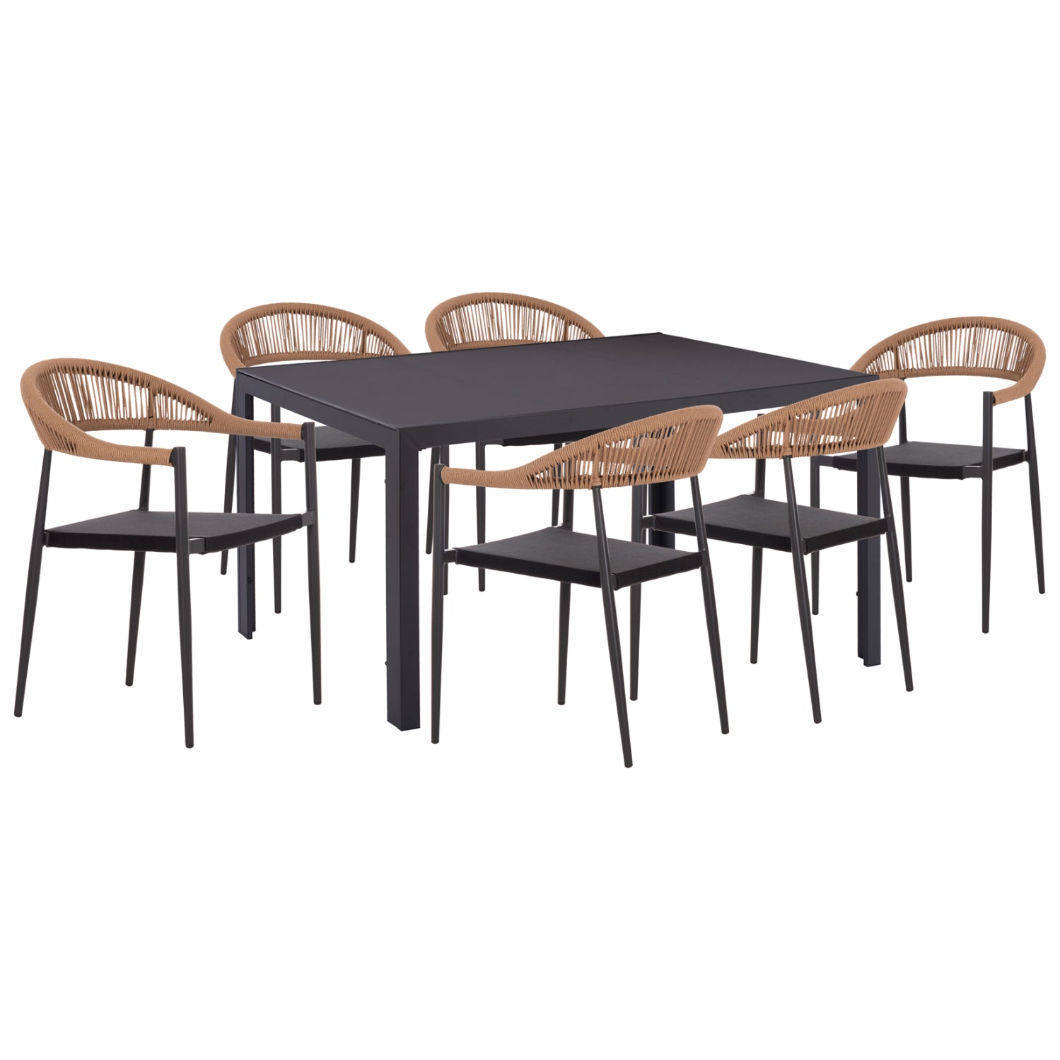 OUTDOOR DINING SET 7PCS BERG HM10876.01 GREY METAL TABLE--ALUMINUM CHAIRS