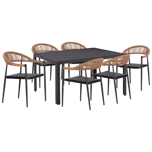 OUTDOOR DINING SET 7PCS BERG HM10876.01 GREY METAL TABLE--ALUMINUM CHAIRS