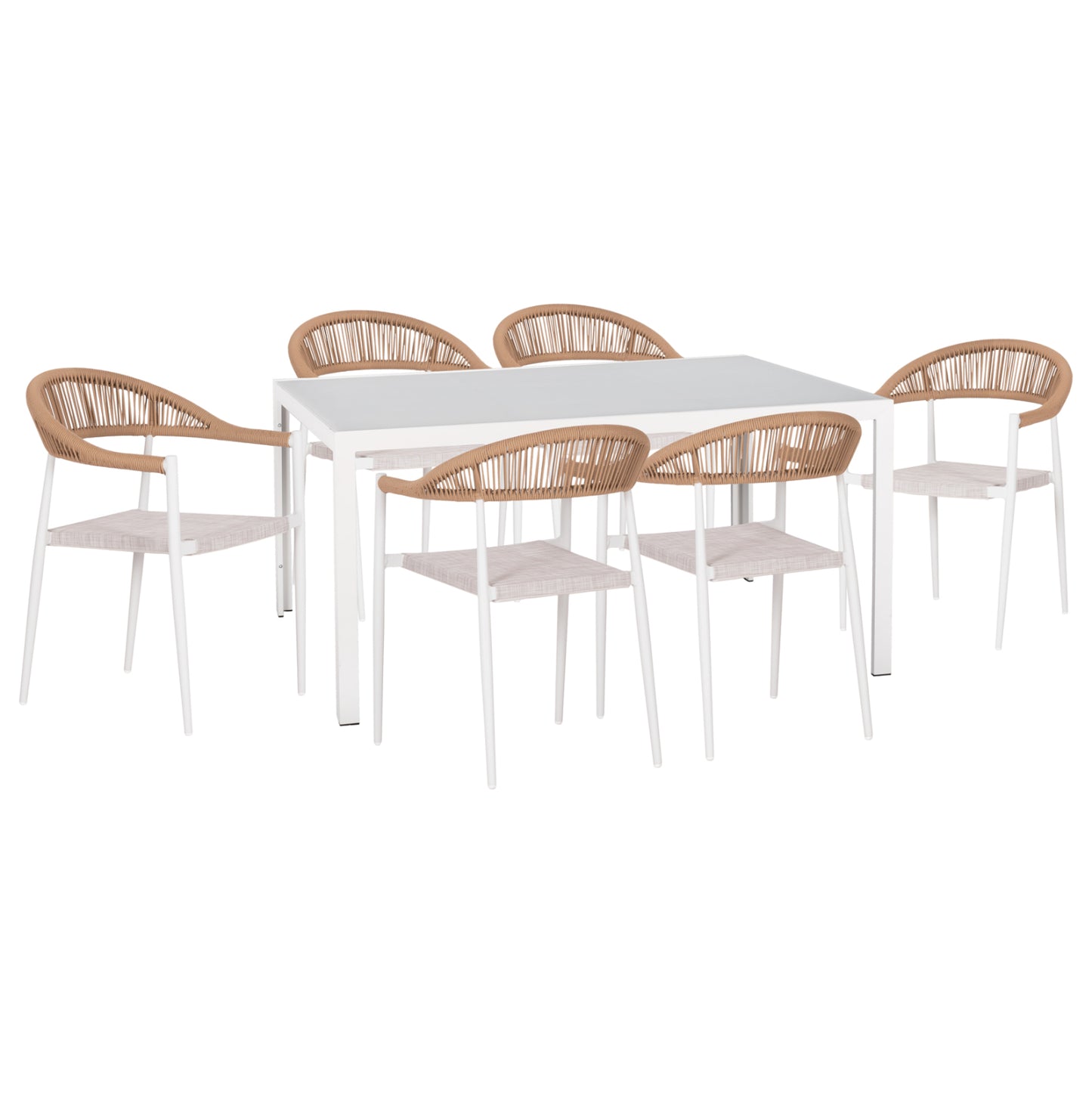 OUTDOOR DINING SET 7PCS BERG HM10876.03 WHITE METAL TABLE--ALUMINUM CHAIRS