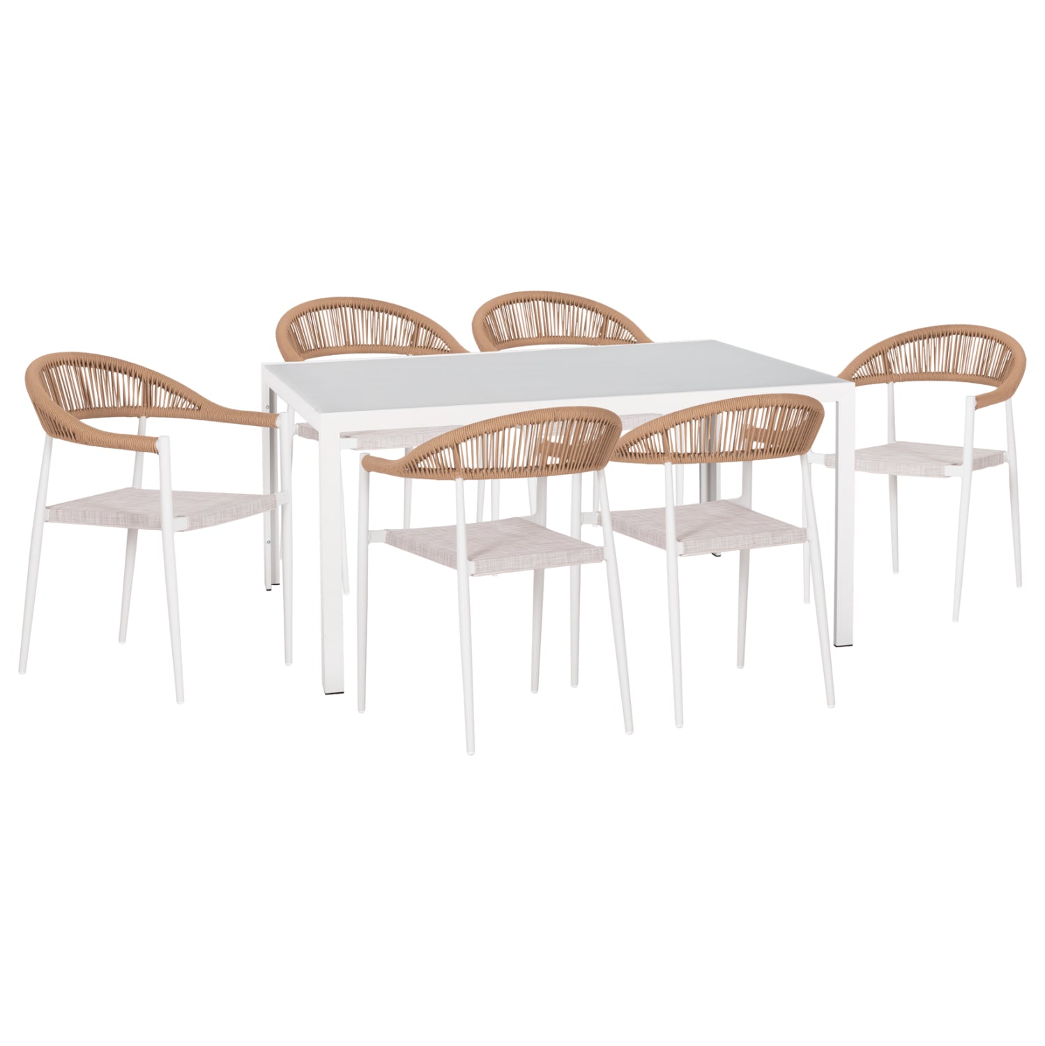 OUTDOOR DINING SET 7PCS BERG HM10876.03 WHITE METAL TABLE--ALUMINUM CHAIRS