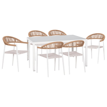 OUTDOOR DINING SET 7PCS BERG HM10876.03 WHITE METAL TABLE--ALUMINUM CHAIRS