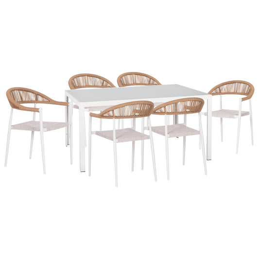 OUTDOOR DINING SET 7PCS BERG HM10876.03 WHITE METAL TABLE--ALUMINUM CHAIRS