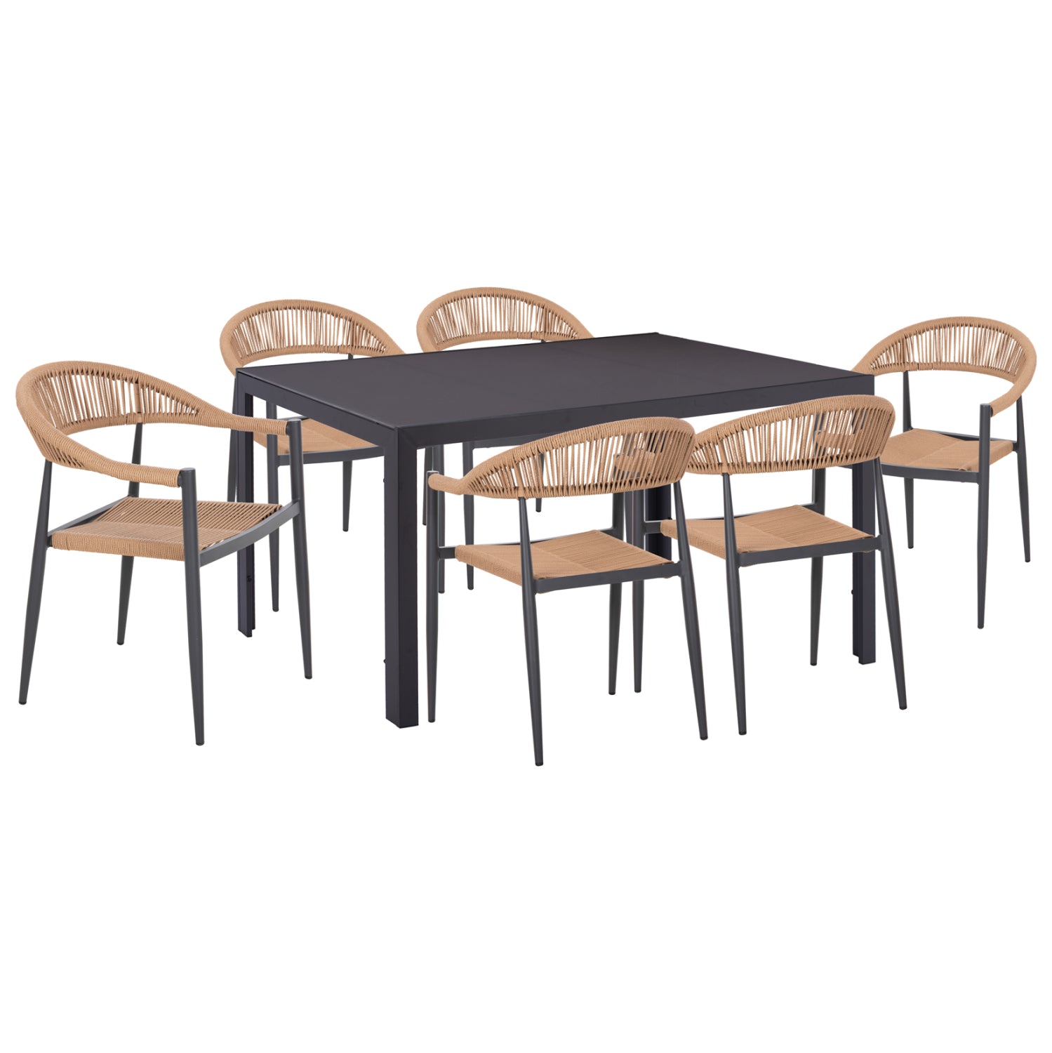 OUTDOOR DINING SET 7PCS GRET HM10877.01 GREY METAL TABLE--ALUMINUM CHAIRS