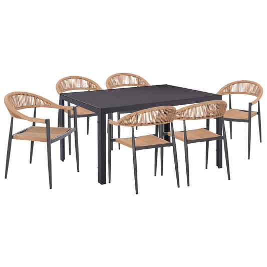 OUTDOOR DINING SET 7PCS GRET HM10877.01 GREY METAL TABLE--ALUMINUM CHAIRS