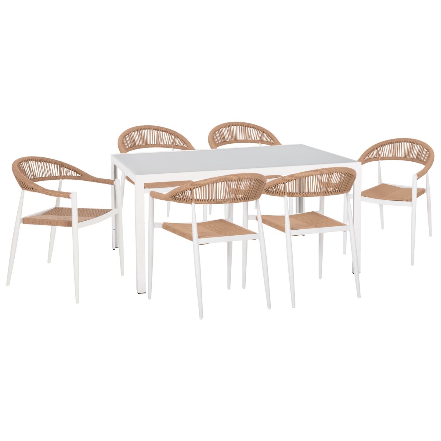 OUTDOOR DINING SET 7PCS GRET HM10877.03 WHITE METAL TABLE--ALUMINUM CHAIRS