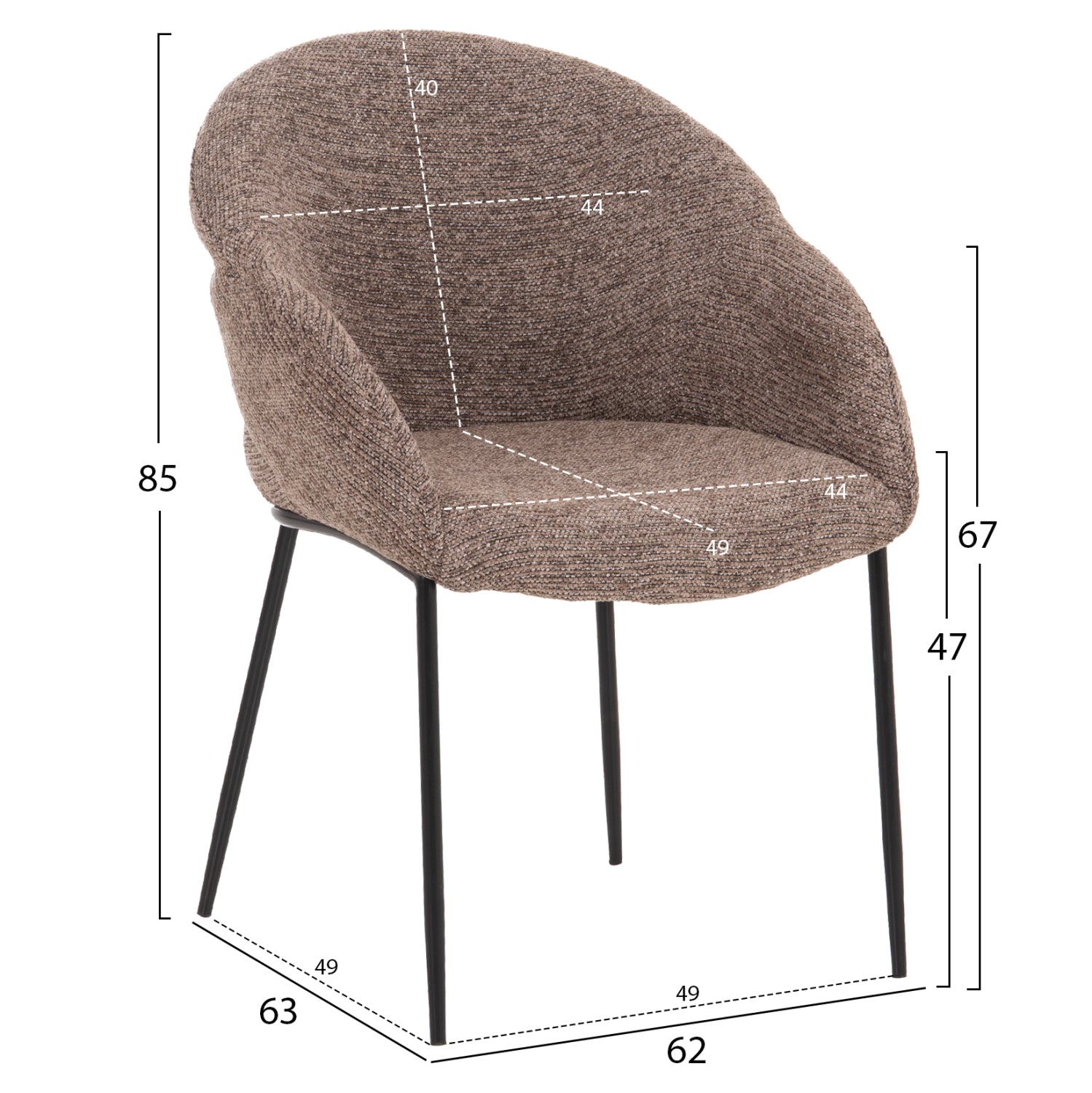 DINING SET 7PCS MANDY HM10957.03 MDF TOP--FABRIC IN TAUPE & BLACK METAL LEGS