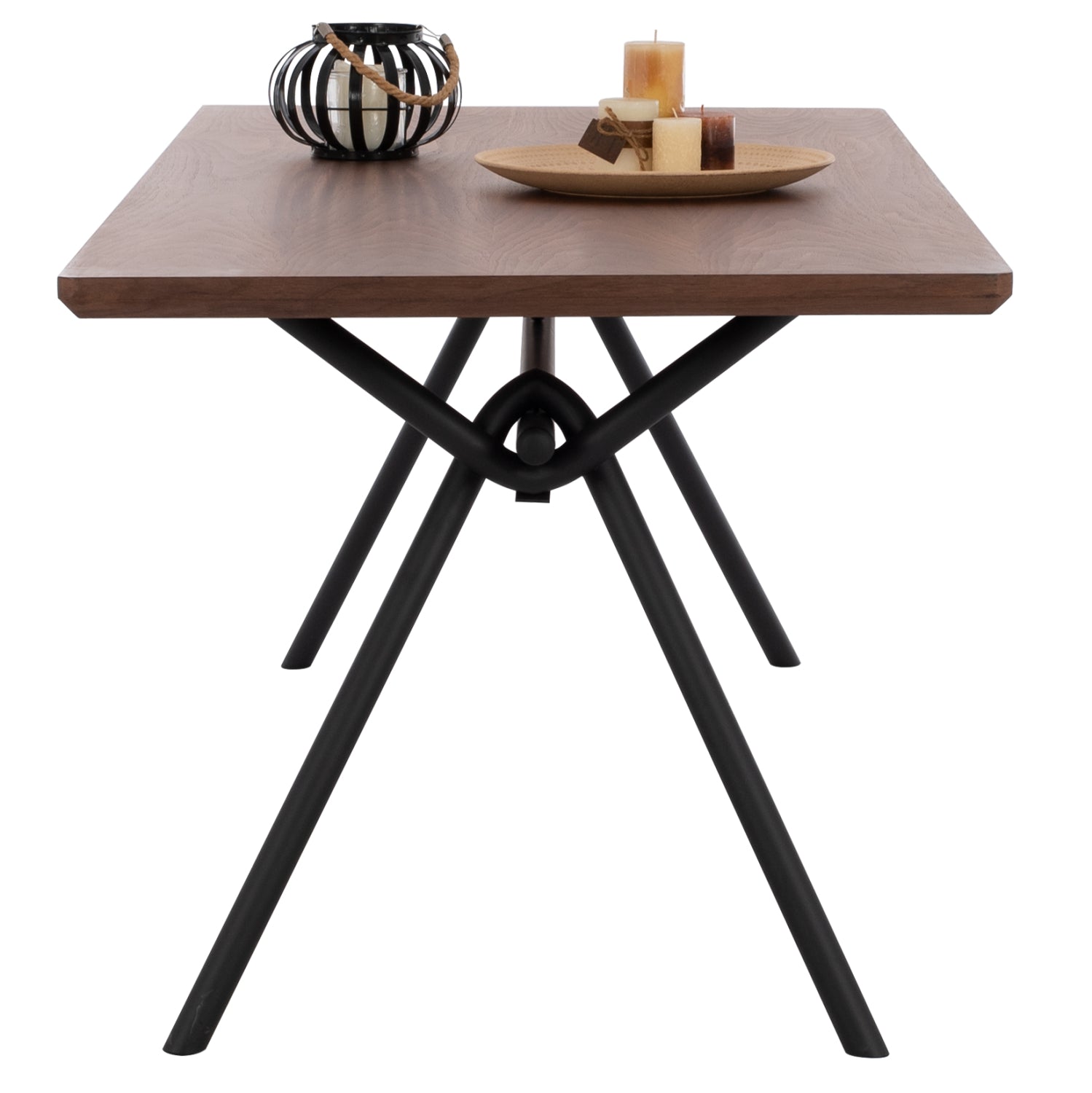 DINING SET 7PCS MANDY HM10957.03 MDF TOP--FABRIC IN TAUPE & BLACK METAL LEGS