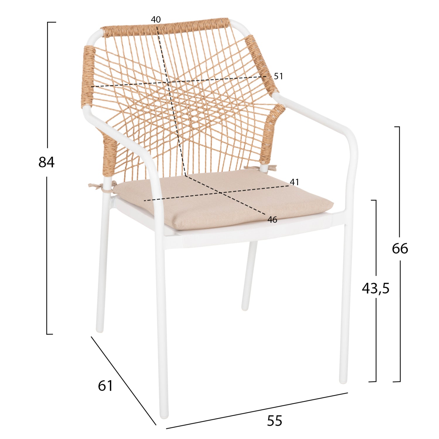 OUTDOOR DINING SET 7PCS OFER HM21005.03 ALUMINUM CHAIRS & METAL TABLE 150x90cm--WHITE