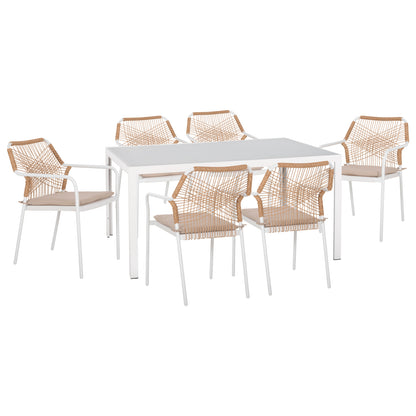 OUTDOOR DINING SET 7PCS OFER HM21005.03 ALUMINUM CHAIRS & METAL TABLE 150x90cm--WHITE