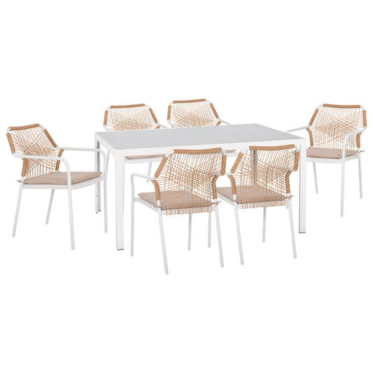 OUTDOOR DINING SET 7PCS OFER HM21005.03 ALUMINUM CHAIRS & METAL TABLE 150x90cm--WHITE