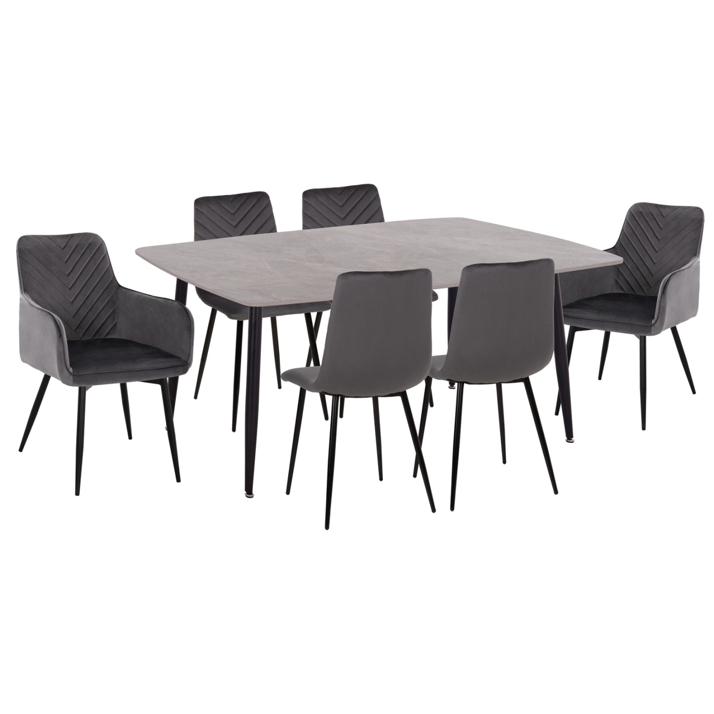 DINING SET 7PCS RAVEN HM21070.03 CERAMIC TOP--4 CHAIRS & 2 ARMCHAIRS GREY