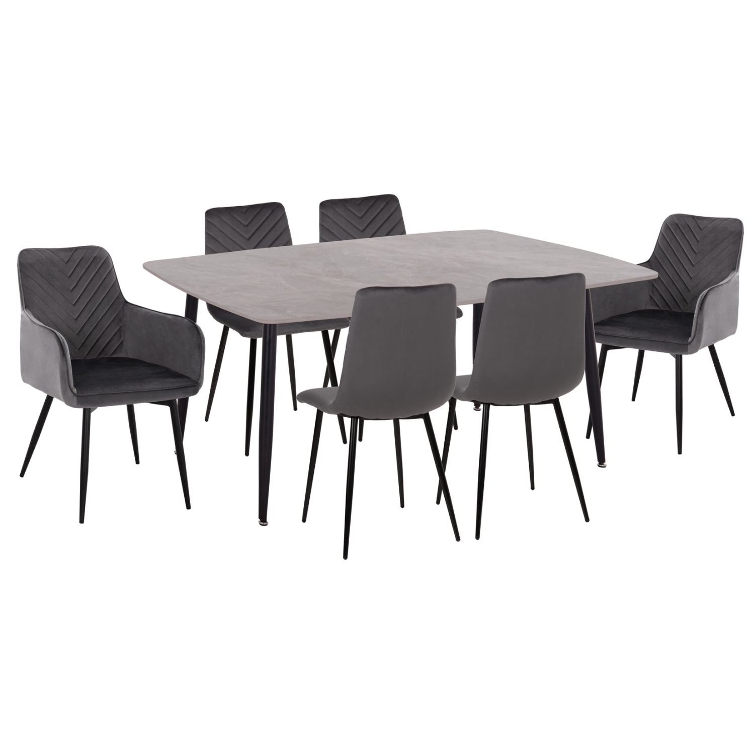 DINING SET 7PCS RAVEN HM21070.03 CERAMIC TOP--4 CHAIRS & 2 ARMCHAIRS GREY