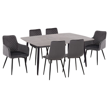 DINING SET 7PCS RAVEN HM21070.03 CERAMIC TOP--4 CHAIRS & 2 ARMCHAIRS GREY
