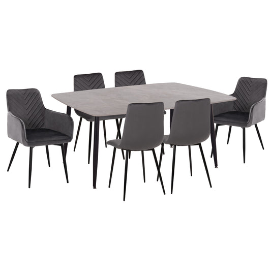 DINING SET 7PCS RAVEN HM21070.03 CERAMIC TOP--4 CHAIRS & 2 ARMCHAIRS GREY