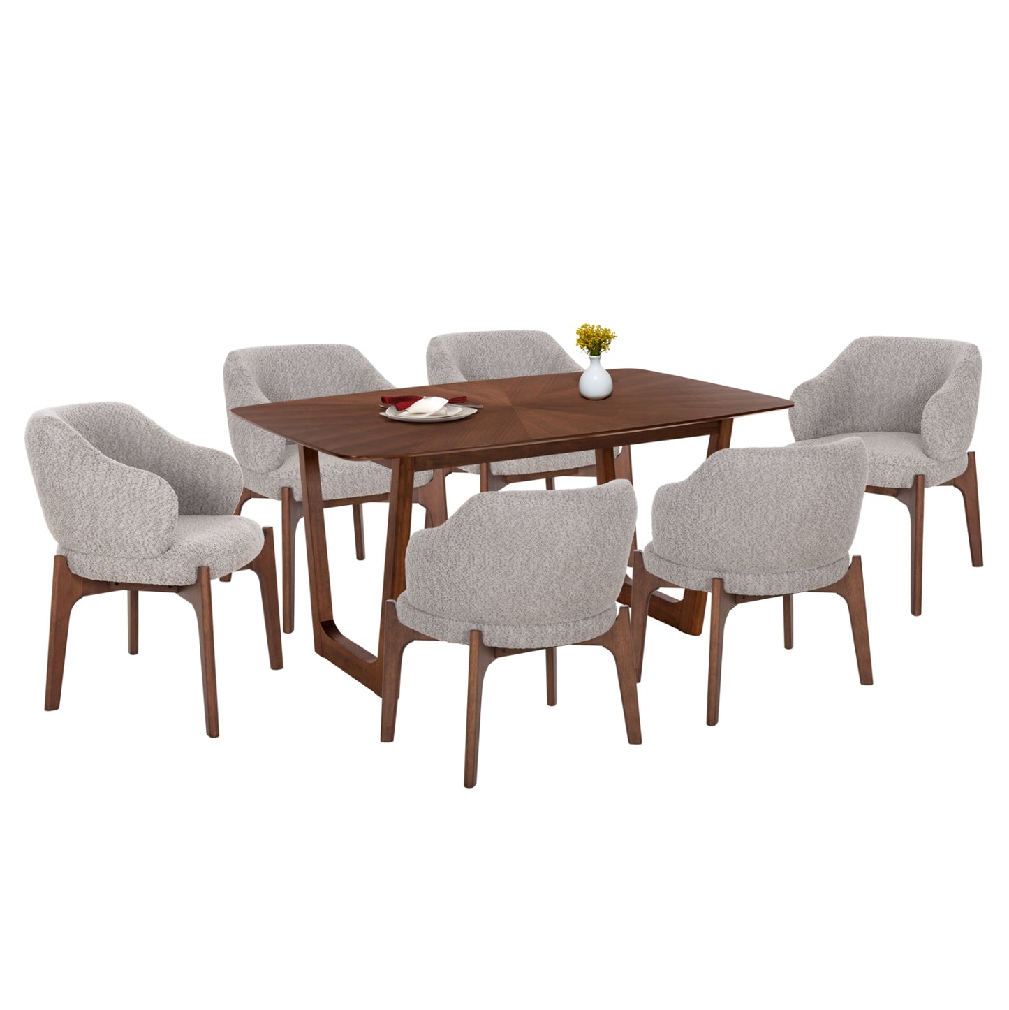 DINING SET 7PCS ABAI HM21338.02 TABLE MADE OF MDF--CHAIRS WITH BOUCLE FABRIC