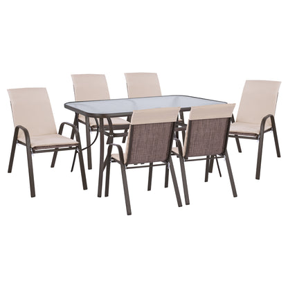 Set Dining Table 7 pieces Chairs with pillow & table 150x90 HM10572.02 Brown