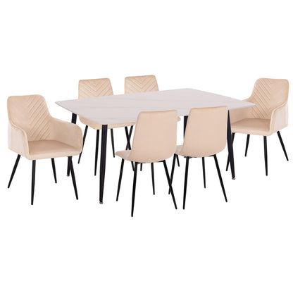 DINING SET 7PCS RAVEN HM21070.01 CERAMIC TOP--4 CHAIRS & 2 ARMCHAIRS ECRU