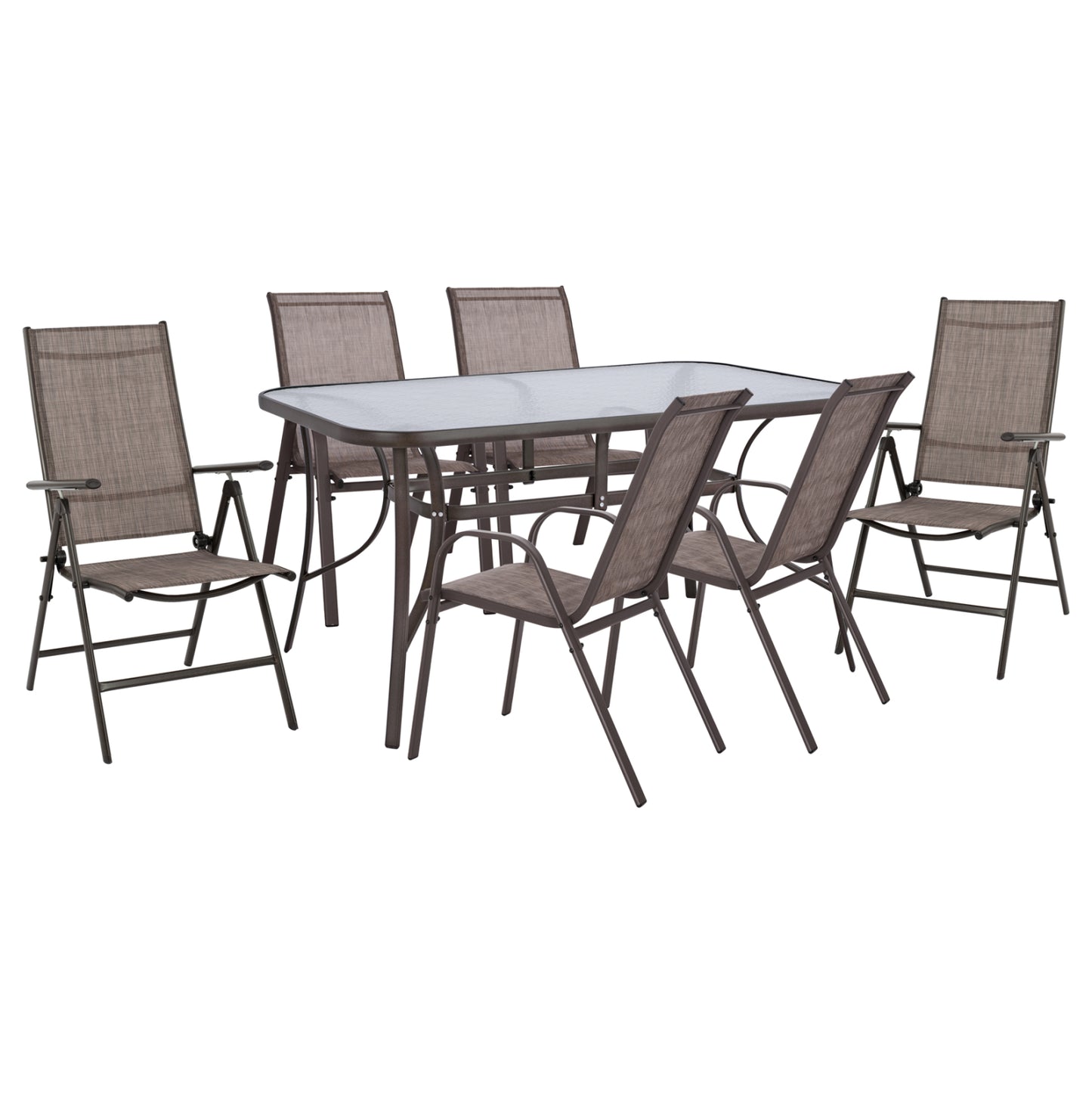 OUTDOOR DINING SET 7PCS IN BROWN COLOR HM10557.02