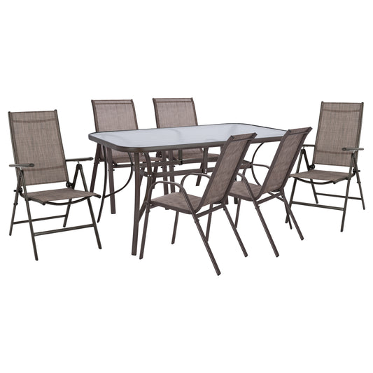 OUTDOOR DINING SET 7PCS IN BROWN COLOR HM10557.02