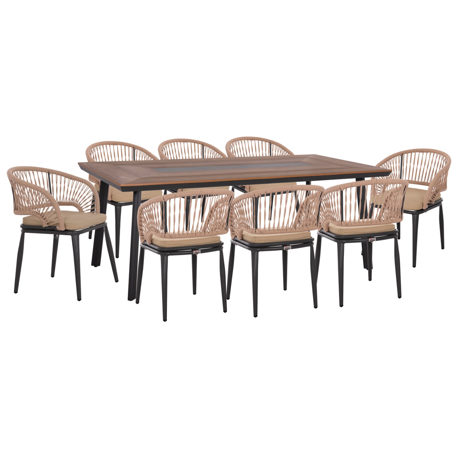 OUTDOOR DINING SET 9PCS MAGNET HM10828.01 ALUMINUM IN DARK GREY--POLYWOOD--P.E.ROPE