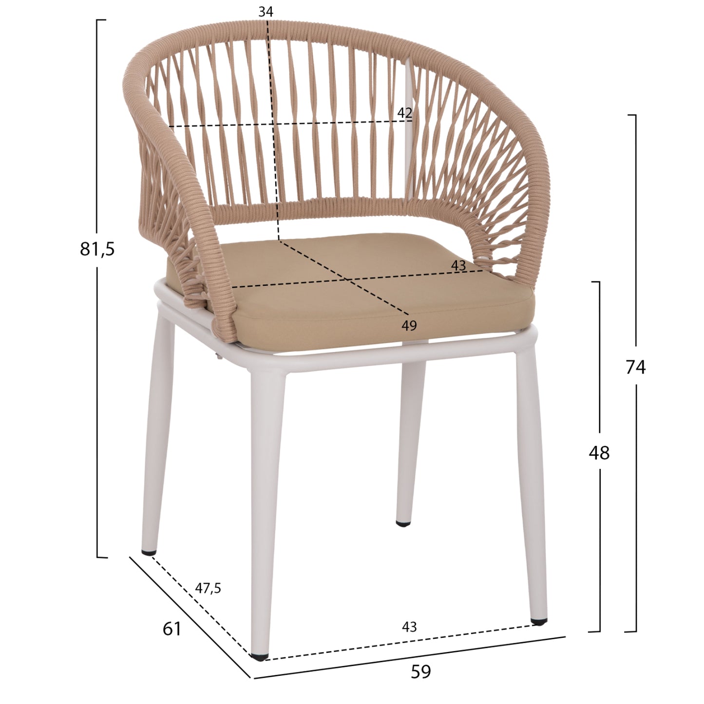 OUTDOOR DINING SET 9PCS MAGNET HM10828.02 ALUMINUM IN WHITE--POLYWOOD--P.E.ROPE