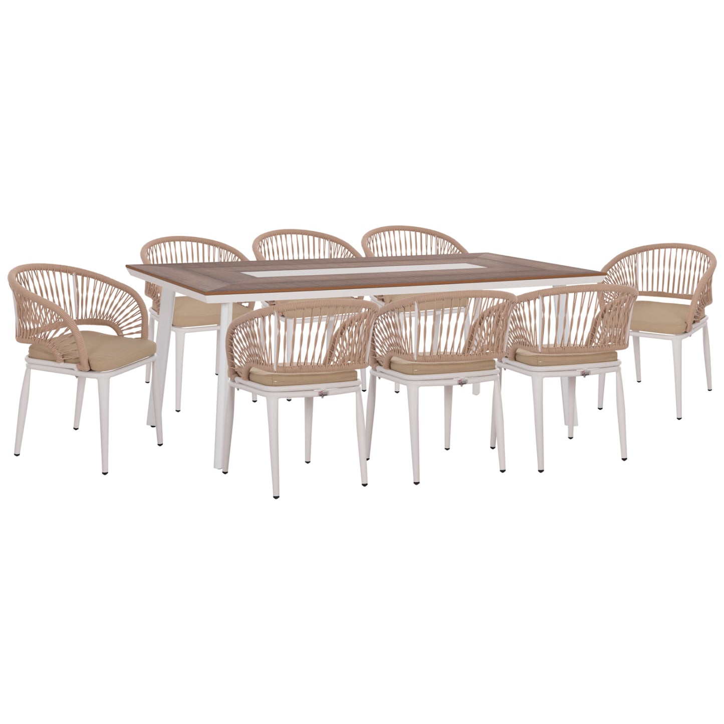 OUTDOOR DINING SET 9PCS MAGNET HM10828.02 ALUMINUM IN WHITE--POLYWOOD--P.E.ROPE