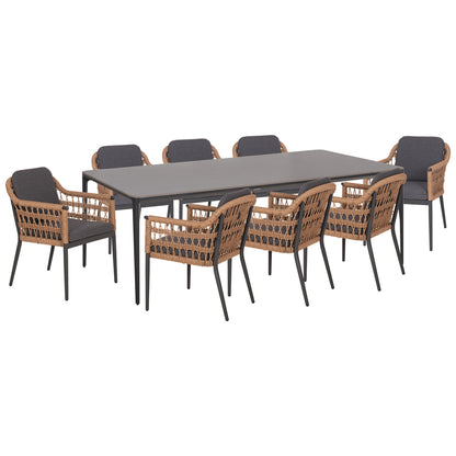 OUTDOOR DINING SET 9PCS STAD HM10865.01 GREY ALUMINUM-SINTERED STONE TOP-OLEFIN FABRIC