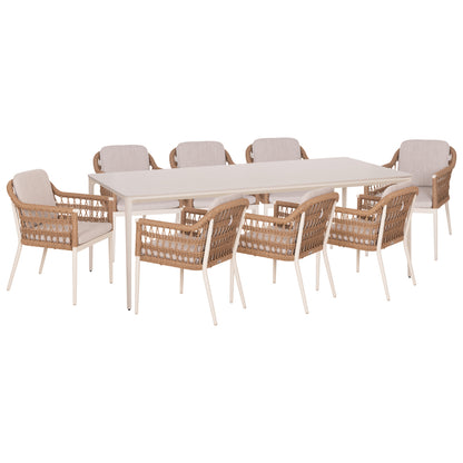 OUTDOOR DINING SET 9PCS STAD HM10865.02 BEIGE ALUMINUM & OLEFIN-WHITE SINTERED STONE TOP