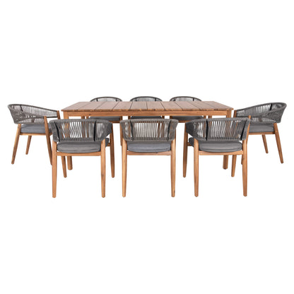 OUTDOOR DINING SET 9PCS NAVANT HM21066.01 TABLE WITH 8 DINING CHAIRS-ACACIA WOOD-ROPE IN GREY