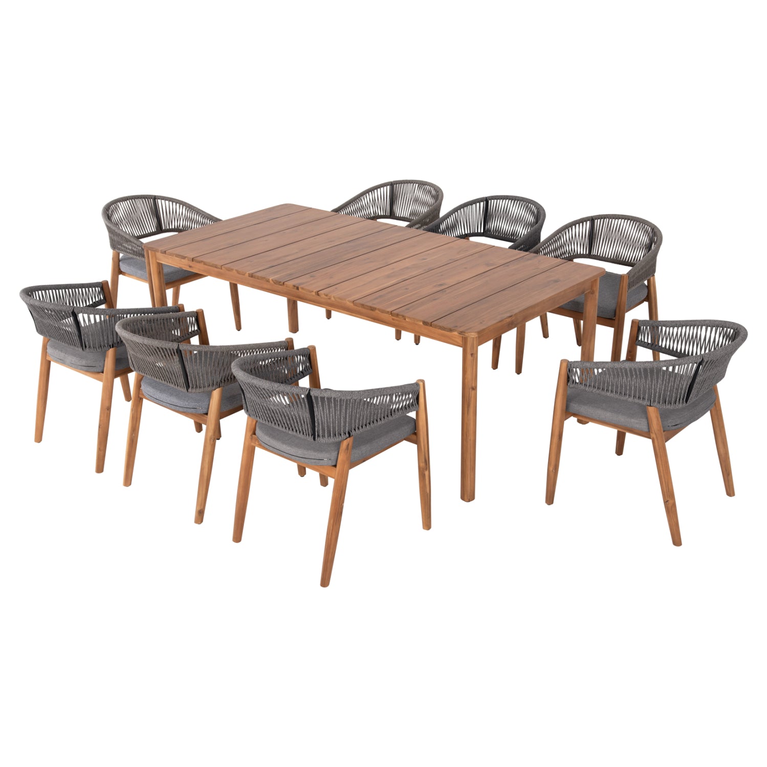 OUTDOOR DINING SET 9PCS NAVANT HM21066.01 TABLE WITH 8 DINING CHAIRS-ACACIA WOOD-ROPE IN GREY