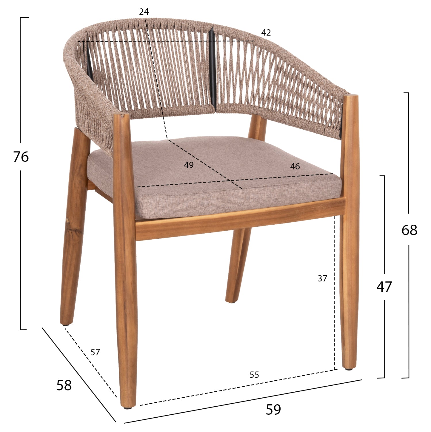 OUTDOOR DINING SET 9PCS NAVANT HM21066.02 TABLE WITH 8 DINING CHAIRS-ACACIA WOOD-ROPE IN BEIGE