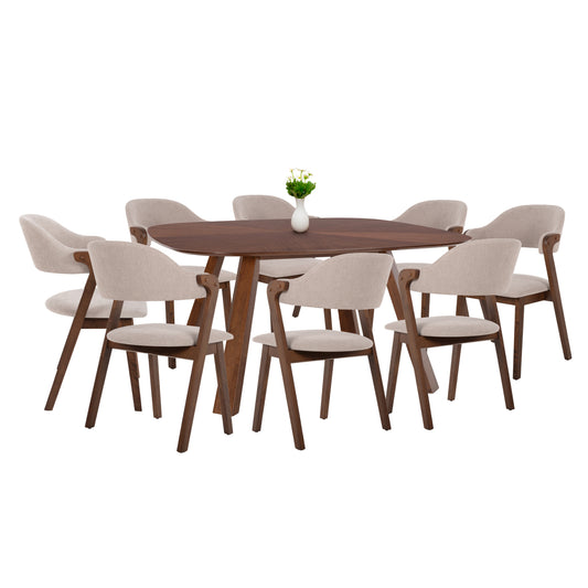 DINING SET 9PCS RIDER HM21341 SQUARE TABLE MADE OF MDF--CHAIRS MADE OF RUBBERWOOD & FABRIC