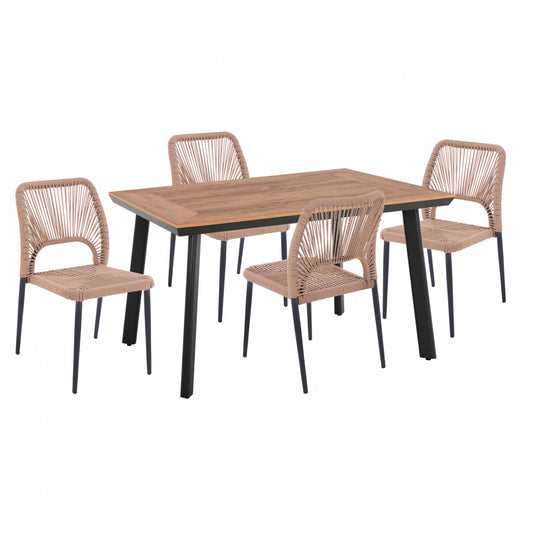 DINING SET 4 PCS CHARCOAL TABLE 120x80 AND CHAIR WITH ROPE HM11534.02