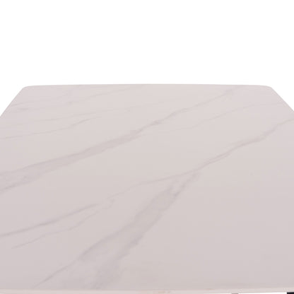 DINING SET 5PCS CORNEL HM10954.02 WHITE MARBLE TOP--BEIGE FABRIC
